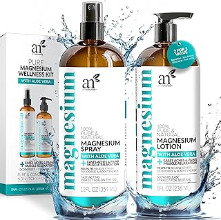 ArtNaturals Magnesium Oil Spray 340g + Body Lotion Set 227g - Extra Strength Ultra-Pure Soothing Relief & Relaxation for Better Sleep, Muscle Health Leg & Joint Care W/a Less Itch, Non-Greasy Formula