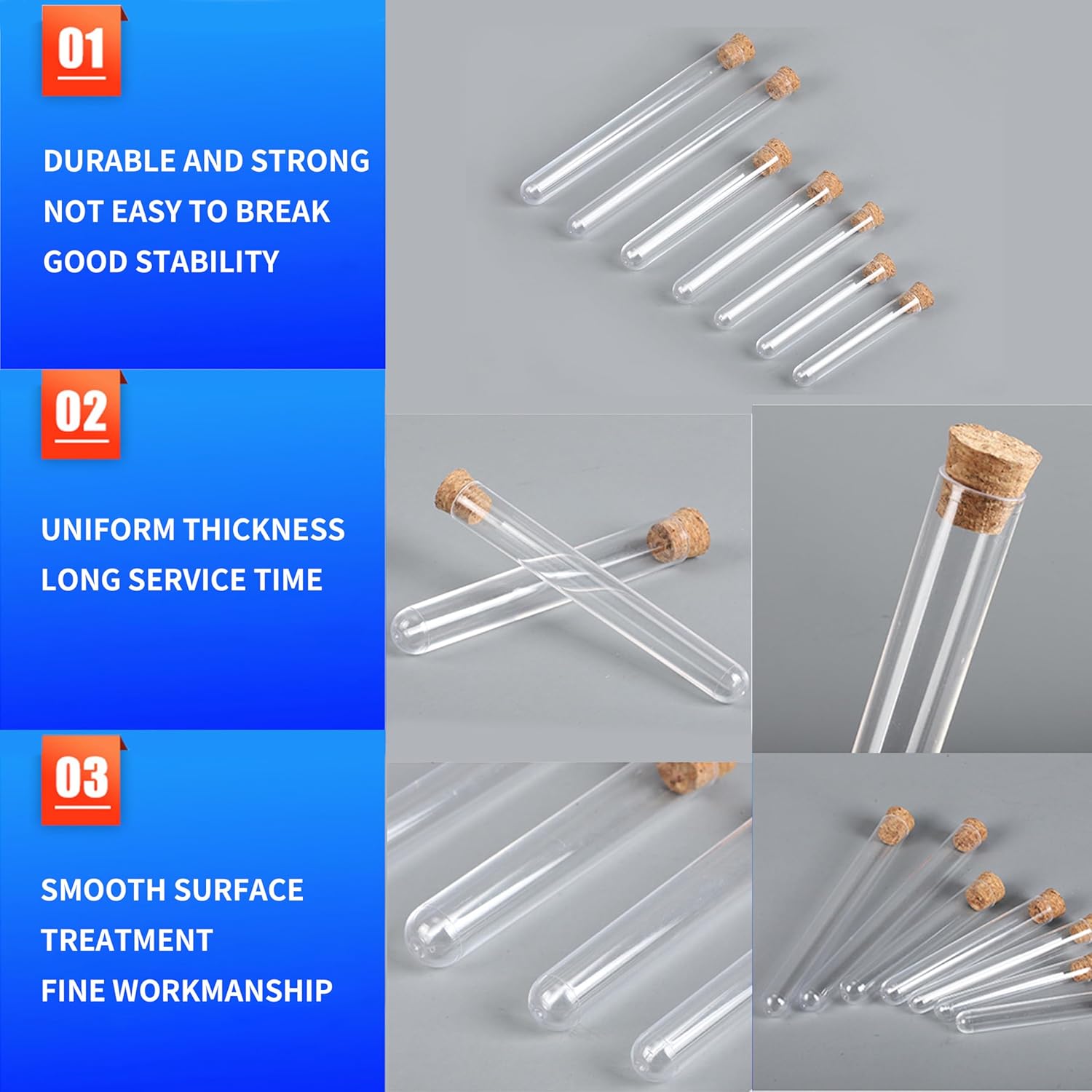 zrfgbxim 50 Pcs Clear Plastic Test Tubes with Corks, Reusable Transparent Plastic Sample Test Tubes Vases for Plants Flowers Beads Sweets Candy Lab DIY Craft, 13x78mm, with 5m Hemp Rope (13x78mm)-2