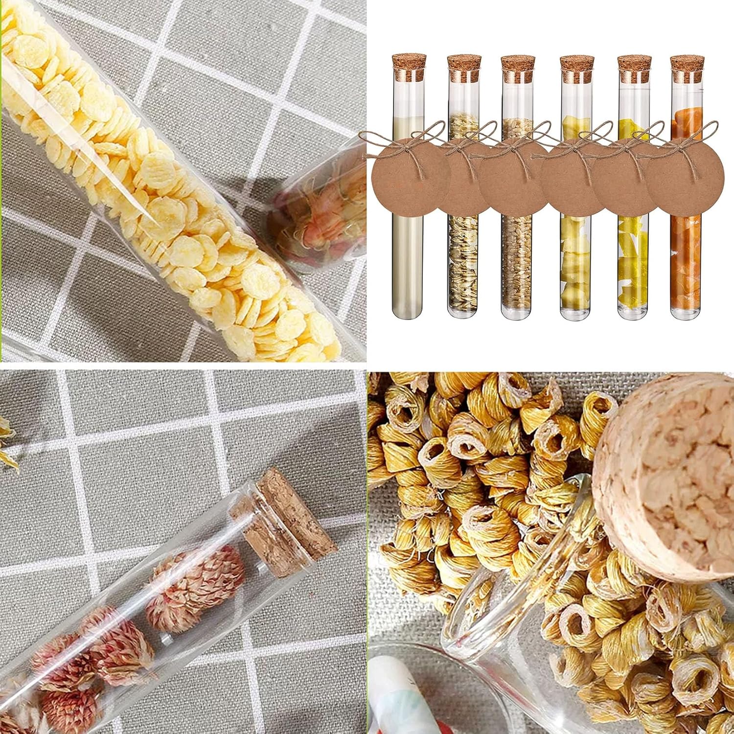 zrfgbxim 50 Pcs Clear Plastic Test Tubes with Corks, Reusable Transparent Plastic Sample Test Tubes Vases for Plants Flowers Beads Sweets Candy Lab DIY Craft, 13x78mm, with 5m Hemp Rope (13x78mm)-4