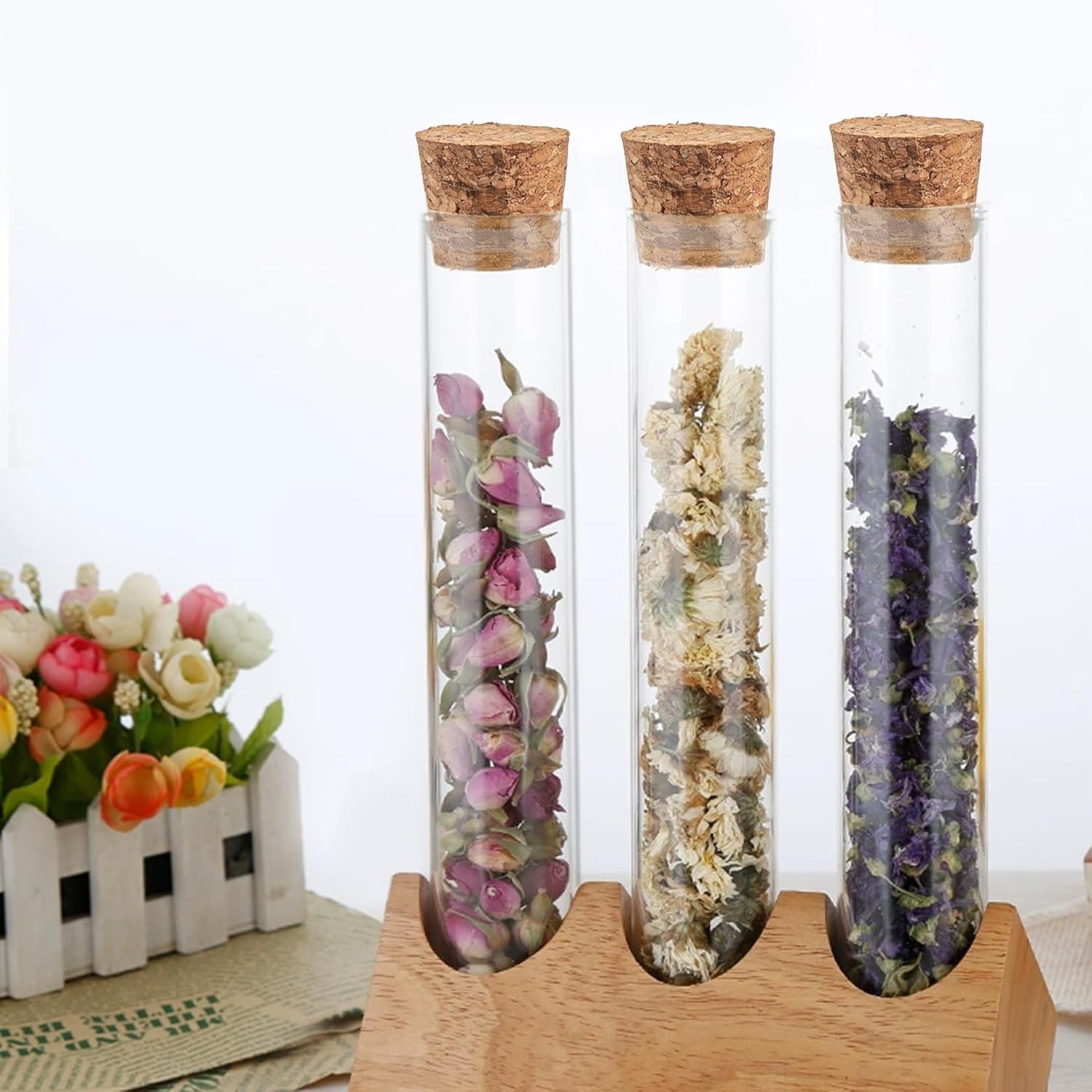 zrfgbxim 50 Pcs Clear Plastic Test Tubes with Corks, Reusable Transparent Plastic Sample Test Tubes Vases for Plants Flowers Beads Sweets Candy Lab DIY Craft, 13x78mm, with 5m Hemp Rope (13x78mm)-5