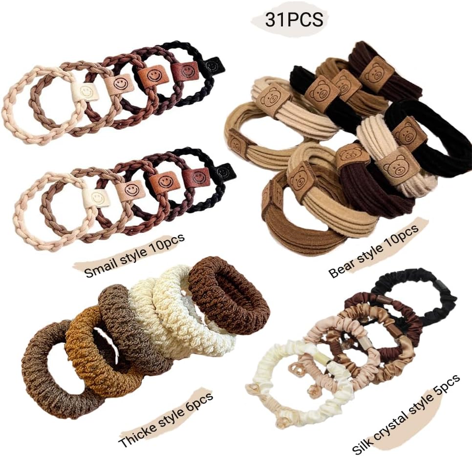 4styles (31PCS) Elasticity Hair Band Medium Hair Ties Ponytail Holder Kate Bosworth hair tie Chloe Moretz hair ties No Crease Damage-1