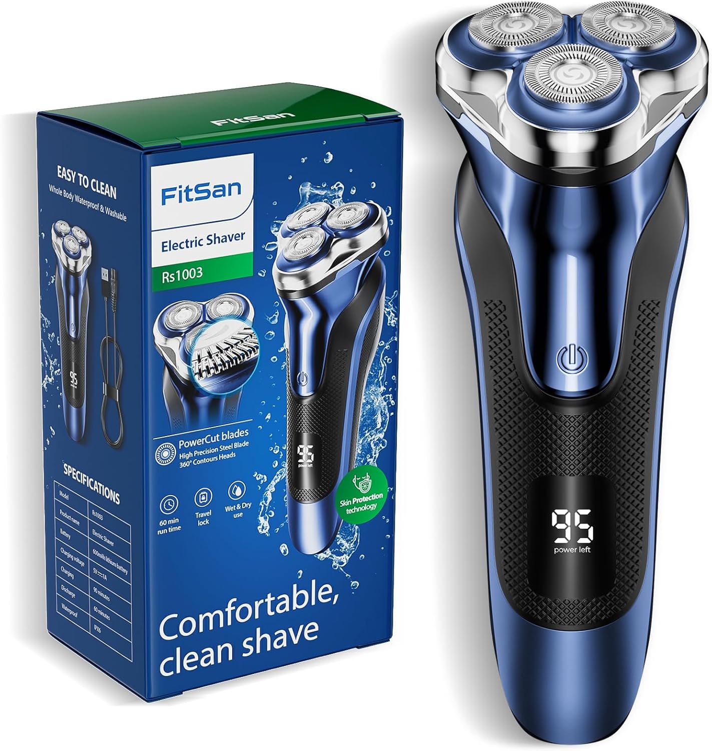 Electric Razor for Men,FitSan Wet & Dry Electric Shaver with PowerCut Blades, Cordless USB Rechargeable Foil Shaver with Pop-up Trimmer and Travel Lock-0