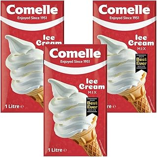 Comelle Ice Cream Mix Vanilla Soft Serve 1L Pack of 3 Instant Ready to Freeze UHT Long Life Dairy Skimmed Milk Sundea Mouse Dessert Shake with Welari Thank You Card | (3pack) (3L)