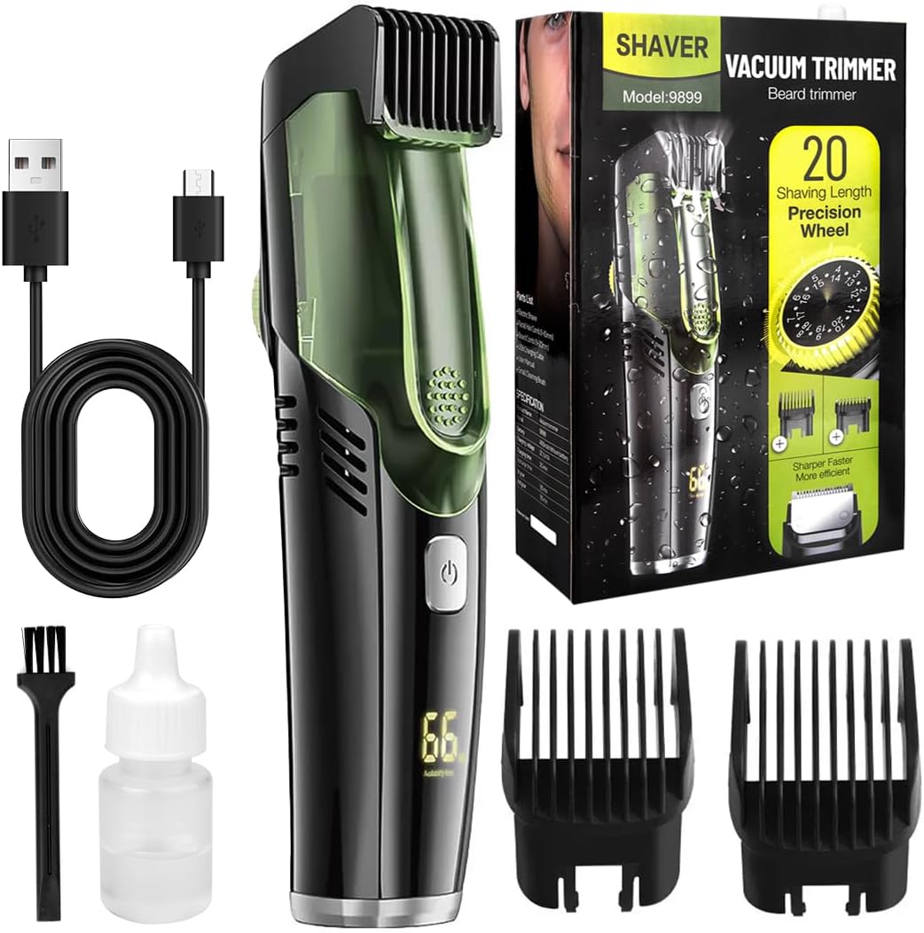 Vacuum Beard and Stubble Trimmer, Vacuum Beard Trimmer for Men, Beard Trimmer Men Rechargeable mit Adjustable Comb, Mens Beard Trimmers Vacuum Beard Trimmer for Mustache, Sideburns, Full Body Washed-0