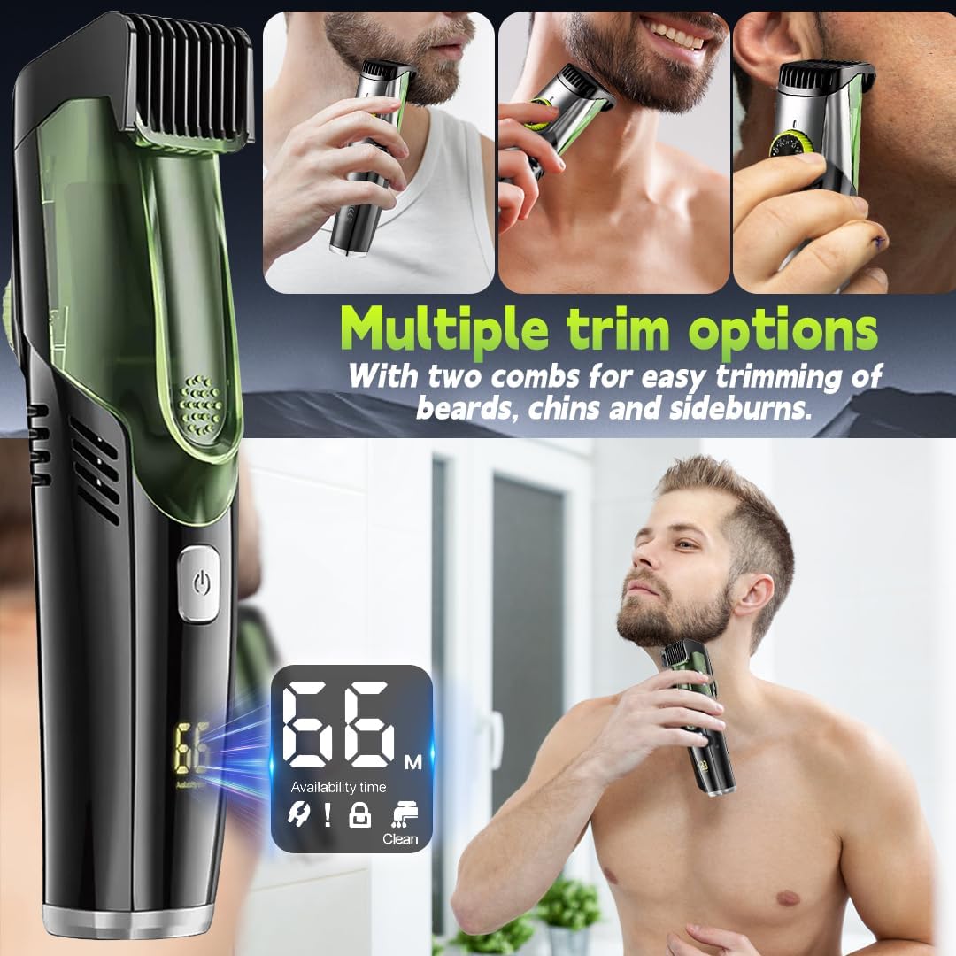 Vacuum Beard and Stubble Trimmer, Vacuum Beard Trimmer for Men, Beard Trimmer Men Rechargeable mit Adjustable Comb, Mens Beard Trimmers Vacuum Beard Trimmer for Mustache, Sideburns, Full Body Washed-1