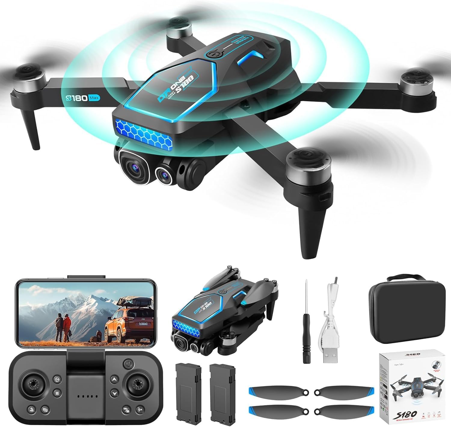 Drone with Adjustable 4K Camera, OBEST Foldable RC Quadrocopter 36 Mins Long Flight Time, 360° Obstacle Avoidance, Brushless Motor, Follow Me, Optical, Drone for Adult (black)-0