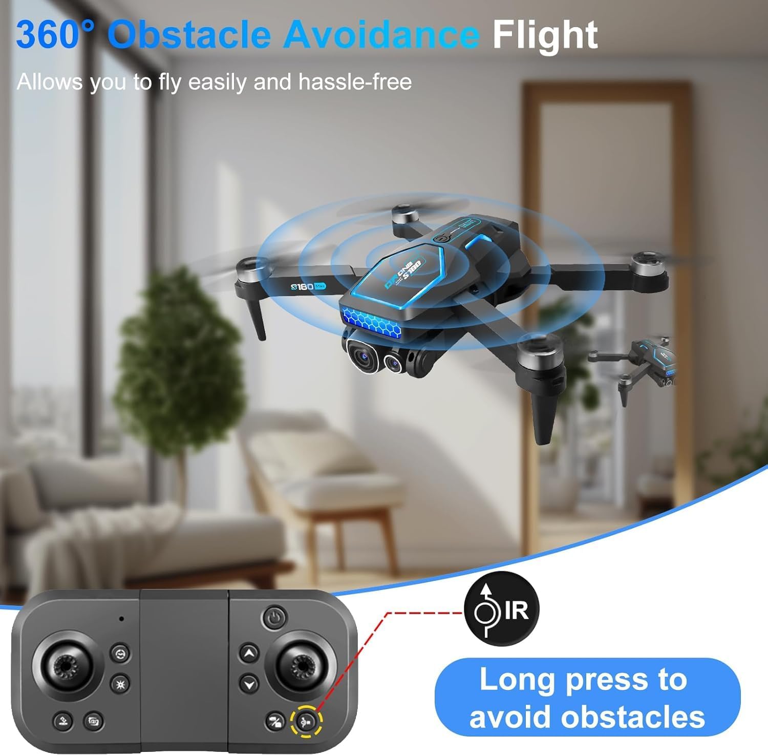 Drone with Adjustable 4K Camera, OBEST Foldable RC Quadrocopter 36 Mins Long Flight Time, 360° Obstacle Avoidance, Brushless Motor, Follow Me, Optical, Drone for Adult (black)-4