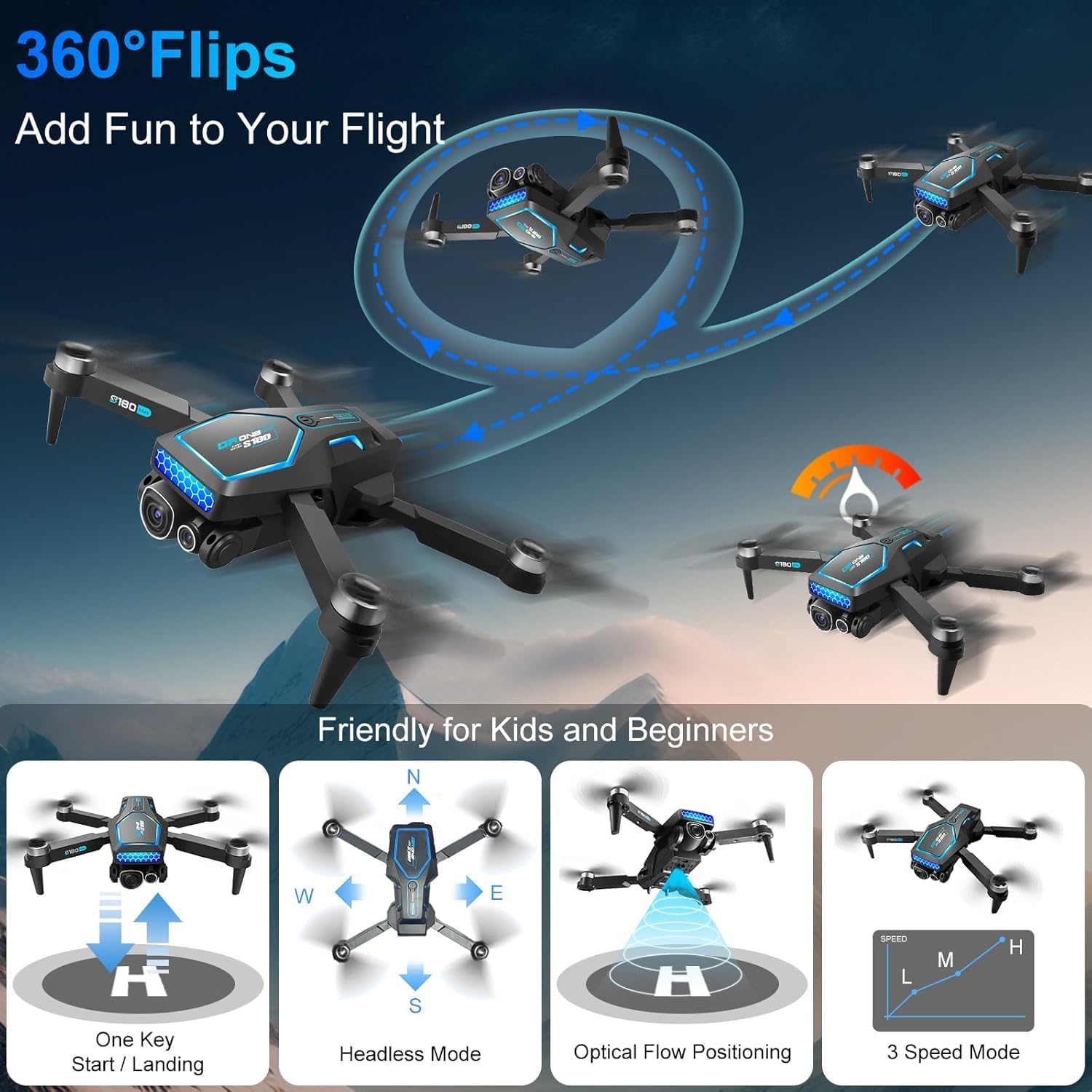 Drone with Adjustable 4K Camera, OBEST Foldable RC Quadrocopter 36 Mins Long Flight Time, 360° Obstacle Avoidance, Brushless Motor, Follow Me, Optical, Drone for Adult (black)-5