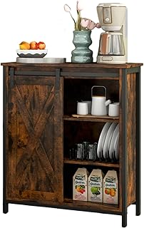 GiantexUK Buffet Sideboard, Wooden Kitchen Storage Cabinet with 3-position Adjustable Shelves, Sliding Barn Doors & Anti-toppling Device, Industrial Display Cupboard Organizer Unit for Living Room