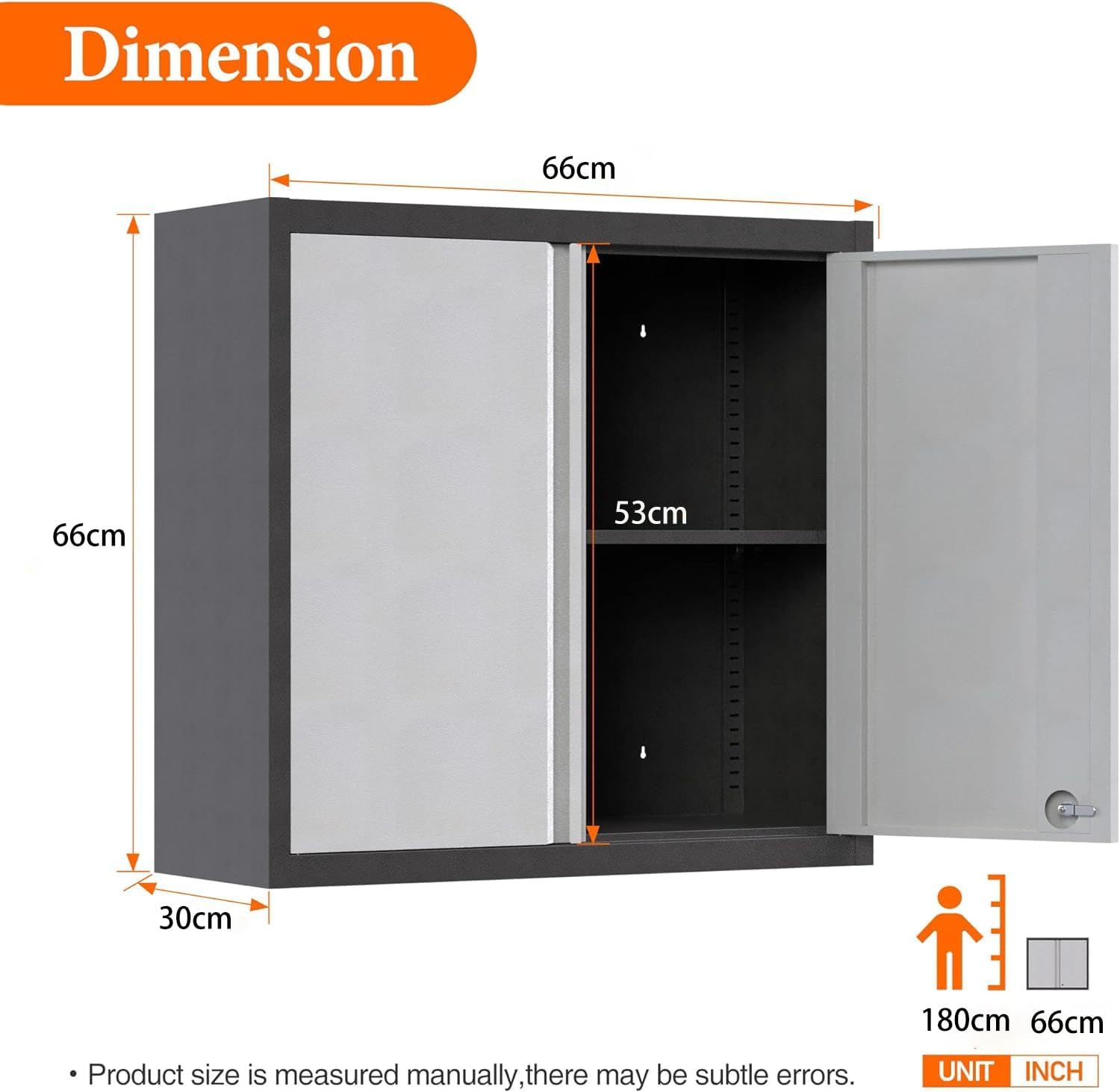 SUPEER Wall Mounted Cabinet, Wall Cabinets for Garage and Kitchen,Bathroom Wall Cabinet with 1 Adjustable Shelf and 2 Doors, Wall-Mounted Metal Hanging Cabinet for Office and Home-2