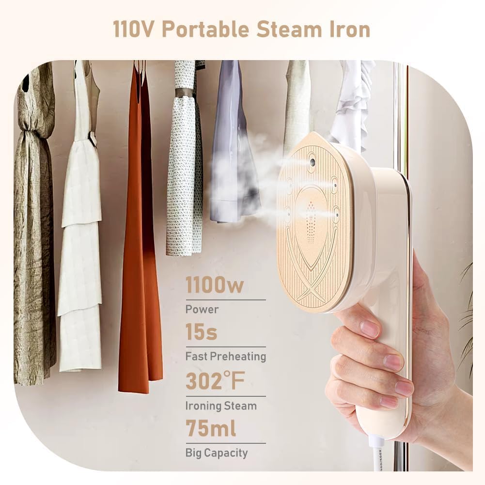 Mini Steam Iron - Portable Iron Machine 20s Fast Heat Up Ceramic Soleplat, 180° Rotatable Folding Micro Steamer Iron Support Dry and Wet Ironing for Home and Travel（White）-2