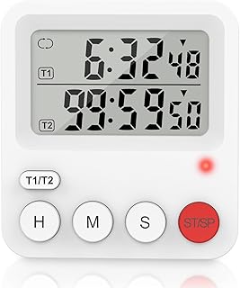 XREXS Digital Kitchen Timer, 2 Channel Timer, Egg Timers, Stopwatch, Countdown, Loopable, Adjustable Volume, Kitchen Timer with Magnets for Kitchen, Classroom, Baking, Fitness, Yoga