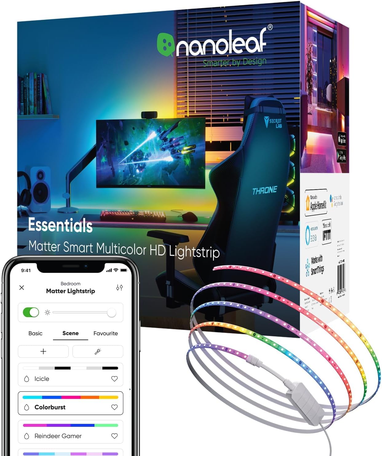 Nanoleaf Matter Essentials 5M HD Led Strip Light, Addressable RGBIC Led Strip - Smart and Multicolour, Matter over WiFi, Bluetooth, 16M+ Colours, Works with Alexa Google Assistant Apple Homekit-0