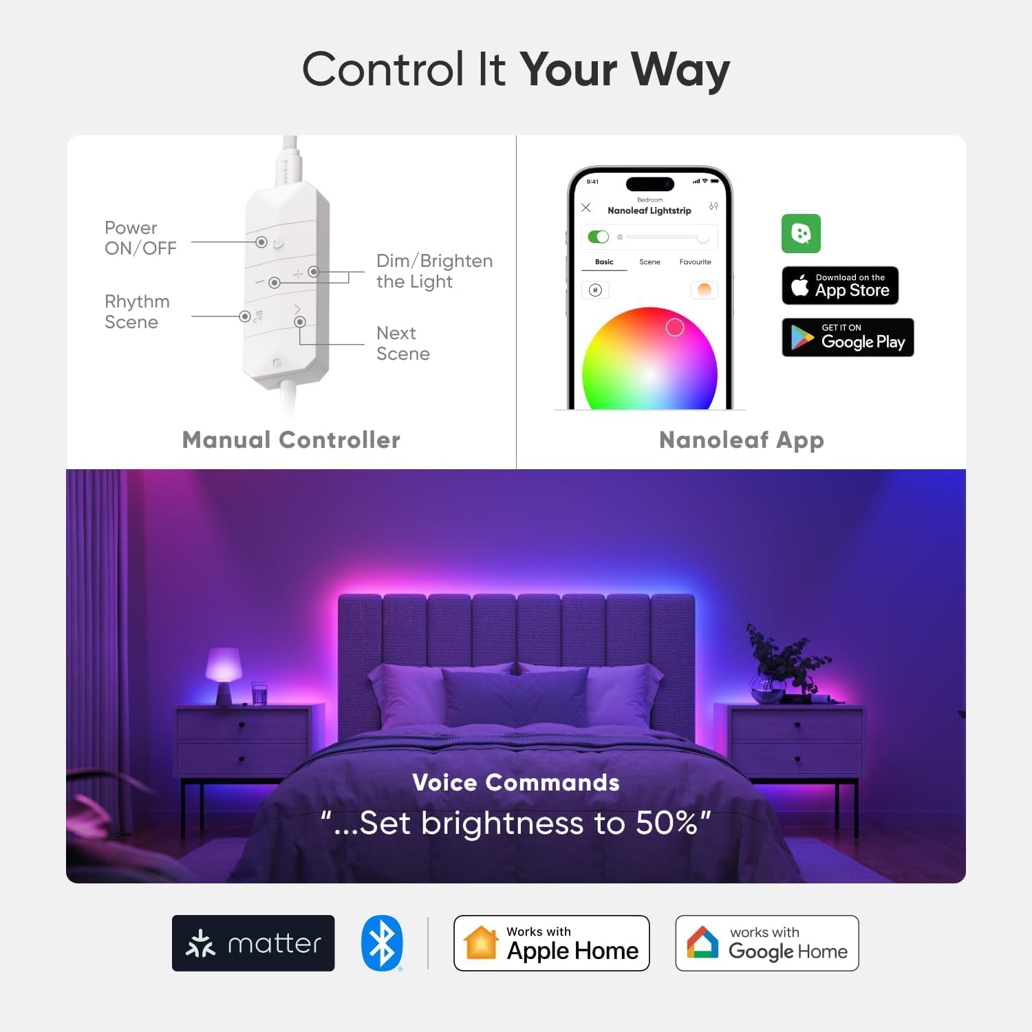 Nanoleaf Matter Essentials 5M HD Led Strip Light, Addressable RGBIC Led Strip - Smart and Multicolour, Matter over WiFi, Bluetooth, 16M+ Colours, Works with Alexa Google Assistant Apple Homekit-6