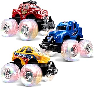 JOYIN 3 Pack Light Up Monster Trucks for Boys and Girls - Motion Activated Light-Up Cars for Toddlers - Monster Truck with Lightning Wheels - Baby Toy Gift - Toy Truck for Boys Girls Kids