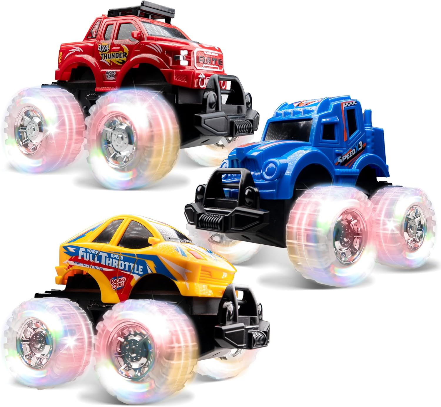 JOYIN 3 Pack Light Up Monster Trucks for Boys and Girls - Motion Activated Light-Up Cars for Toddlers - Monster Truck with Lightning Wheels - Baby Toy Gift - Toy Truck for Boys Girls Kids-0