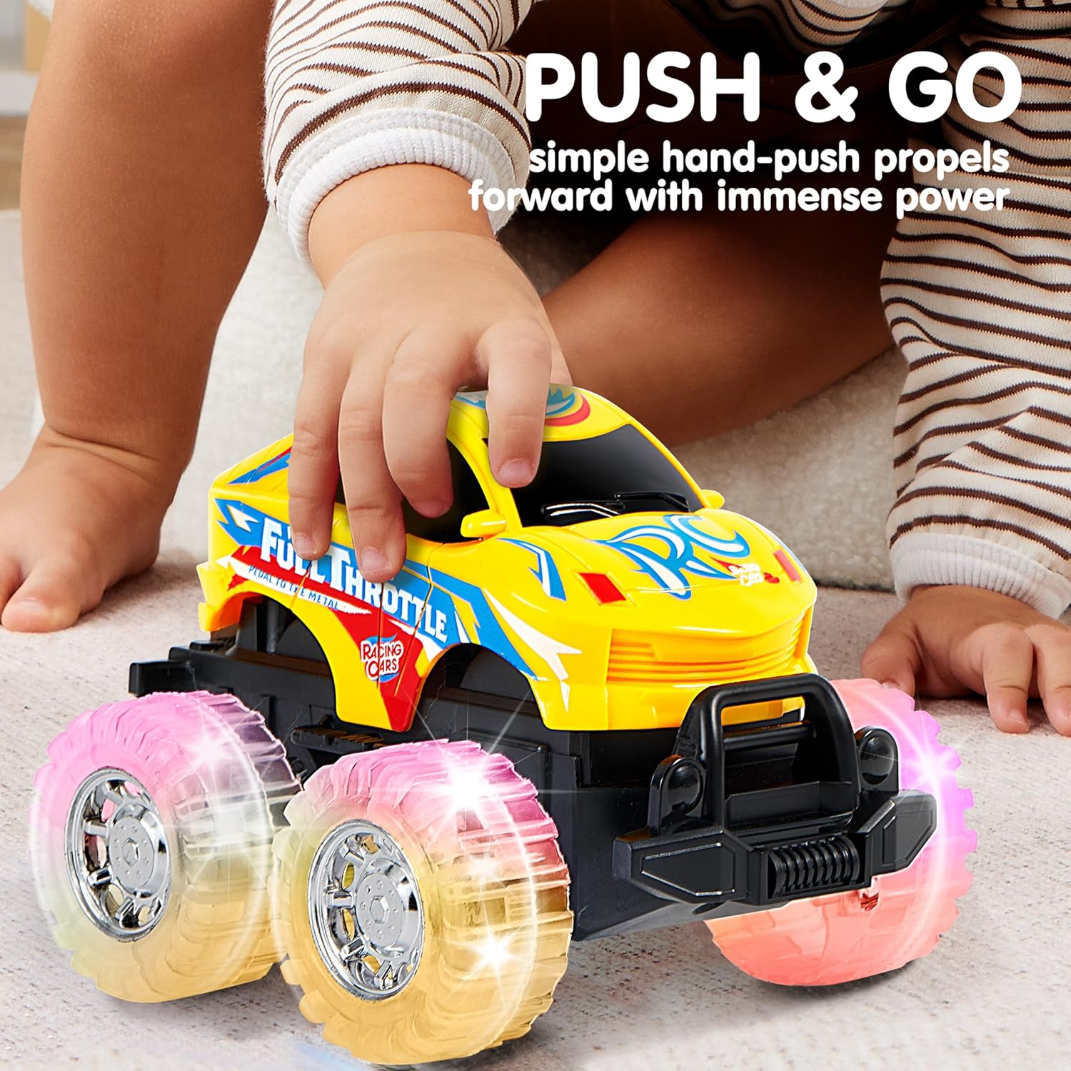 JOYIN 3 Pack Light Up Monster Trucks for Boys and Girls - Motion Activated Light-Up Cars for Toddlers - Monster Truck with Lightning Wheels - Baby Toy Gift - Toy Truck for Boys Girls Kids-2