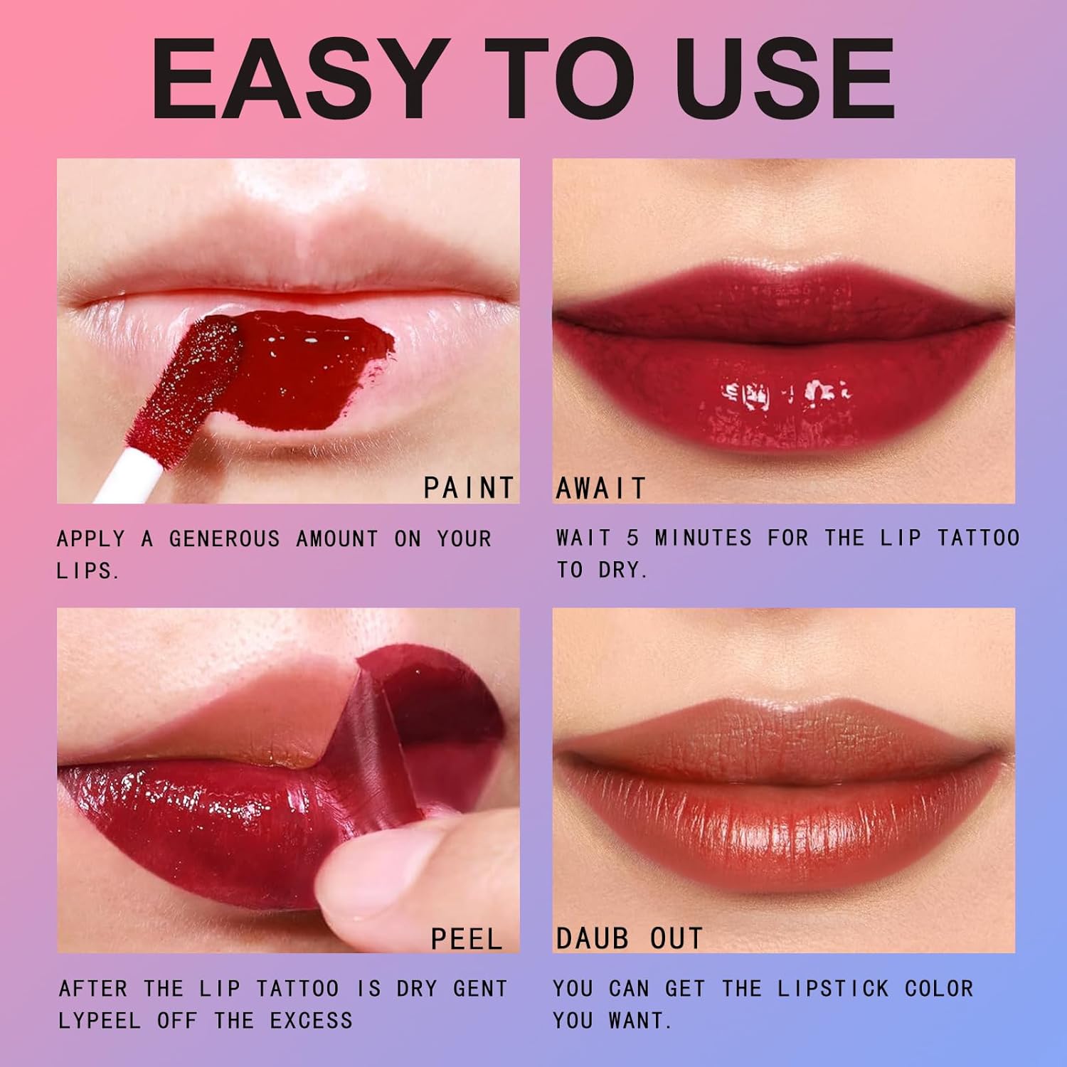 Lip Stain Peel Off, Lip Tint Stain Long Lasting, Tattoo Color Lip Gloss,Transfer Proof, Matte Finish, Waterproof Formula, Lip Makeup For Women Girls (05#)-3