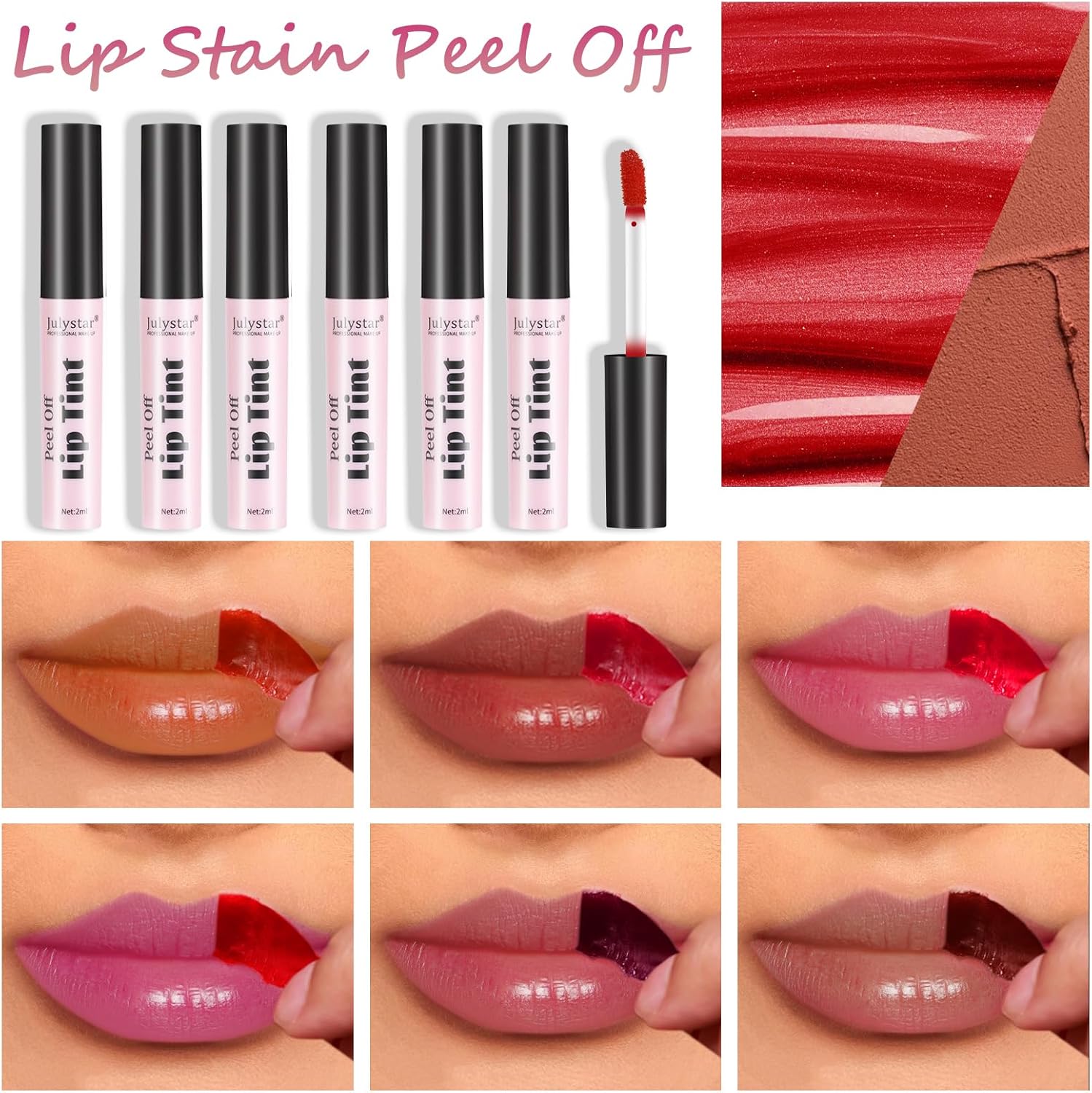 Lip Stain Peel Off, Lip Tint Stain Long Lasting, Tattoo Color Lip Gloss,Transfer Proof, Matte Finish, Waterproof Formula, Lip Makeup For Women Girls (05#)-4