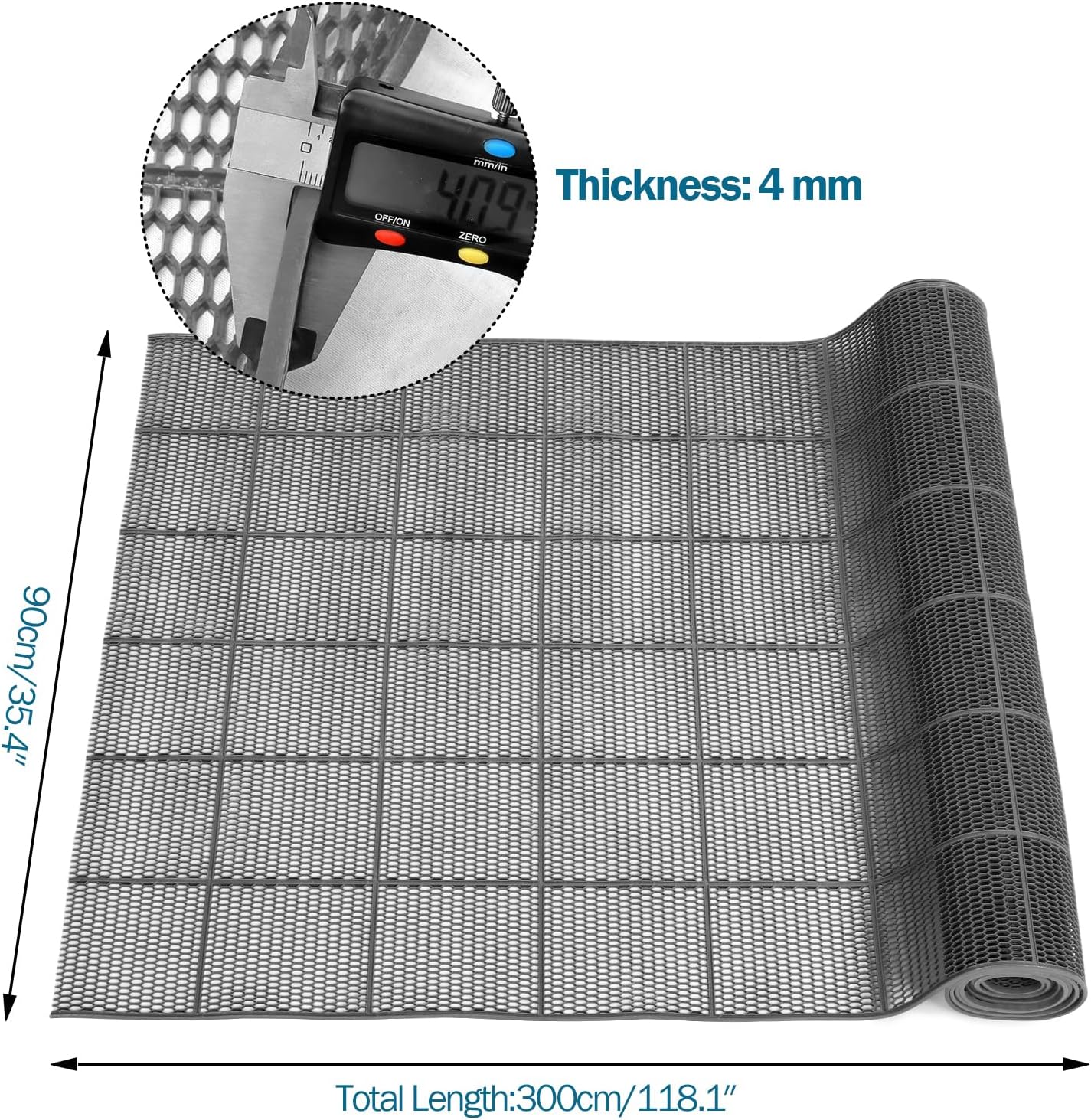 ybaymy Non-Slip Mat 300x90cm Floor Mat 4mm Thick Drainage Mat Perforated Rubber Mat Floor Mats For Use In Wet Areas Kitchens, Swimming Pools, Restaurants Garages, Passageways Hallways Sauna Mats-2