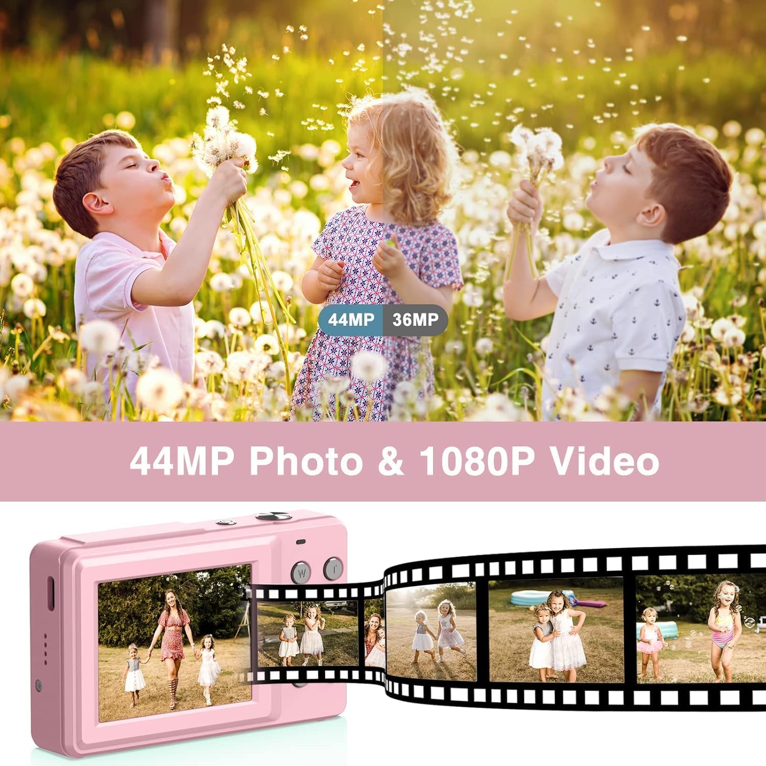 CAMKORY Digital Camera FHD 1080P 44MP Compact Camera 16X Digital Zoom Camera Small Easy to Use Selfie with 2 Batteries for Children Beginners Girls-1