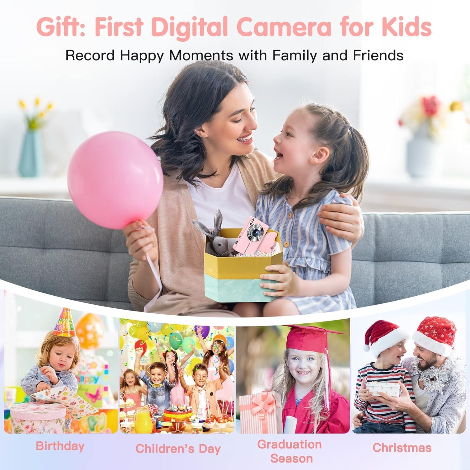 CAMKORY Digital Camera FHD 1080P 44MP Compact Camera 16X Digital Zoom Camera Small Easy to Use Selfie with 2 Batteries for Children Beginners Girls-6