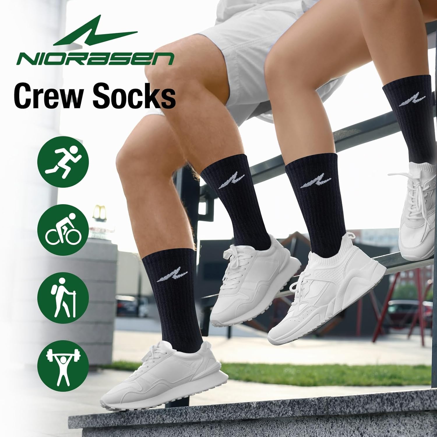 Niorasen Cushioned Sports Socks for Men & Women, Combed Cotton Running Socks, Seamless Crew Gym Socks, 3 Pairs Athletic Golf Socks for Walking, Hiking, Cycling-8