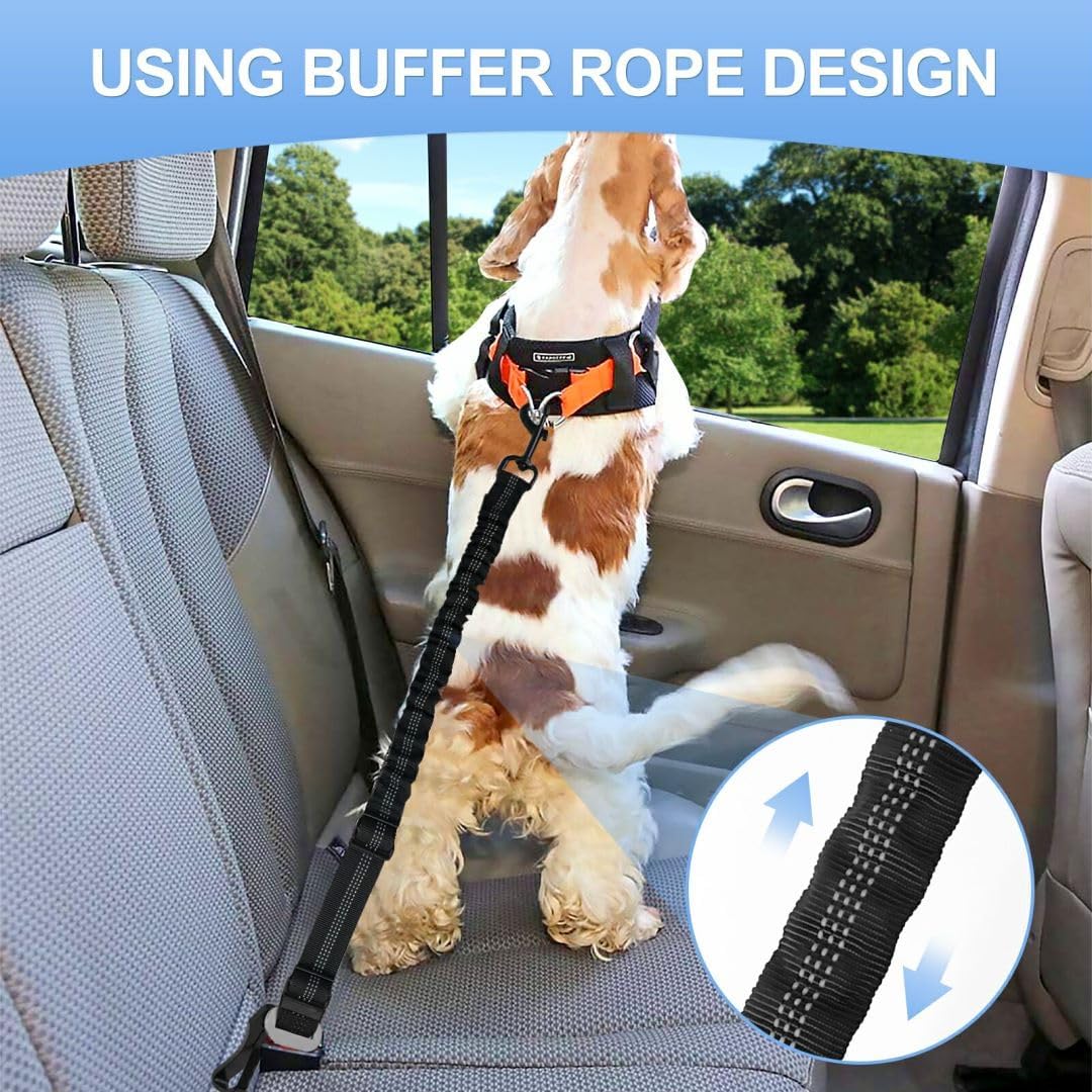 Redamancy Dog Seat Belt for Car, 2-in-1 Dog Seat Belt, Hook Latch Bar & Seatbelt Buckle, Adjustable Safety Belt Suitable for Dog with Anti Shock Elastic Nylon Bungee Buffer, for Dogs Car Travel-4