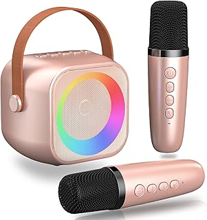 YunLone Karaoke Machine for Kids Adults, Mini Portable Bluetooth Karaoke Speaker with 2 Wireless Microphone and Lights, Birthday Gifts for Girls Ages 4, 5, 6, 7, 8, 9, 10, 12+ Family Home Party