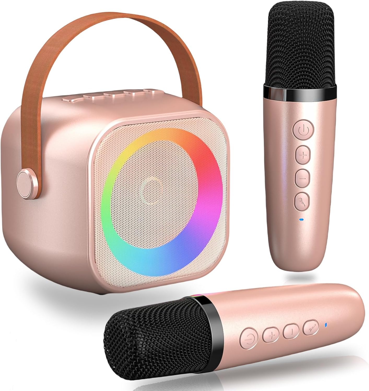 YunLone Karaoke Machine for Kids Adults, Mini Portable Bluetooth Karaoke Speaker with 2 Wireless Microphone and Lights, Birthday Gifts for Girls Ages 4, 5, 6, 7, 8, 9, 10, 12+ Family Home Party-0