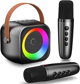 YunLone Karaoke Machine for Kids Adults, Mini Portable Bluetooth Karaoke Speaker with 2 Wireless Microphone and Lights, Birthday Gifts for Girls Ages 4, 5, 6, 7, 8, 9, 10, 12+ Family Home Party