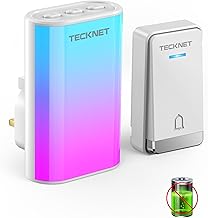 TECKNET Wireless Doorbell, Flashing Doorbell with 6 Bright Colors, 4 Lighting Modes, 5 Volume Levels, 60 Melodies, IP65 Waterproof Door Bells Cordless Great for Home,Office, Elderly & Hearing Impaired