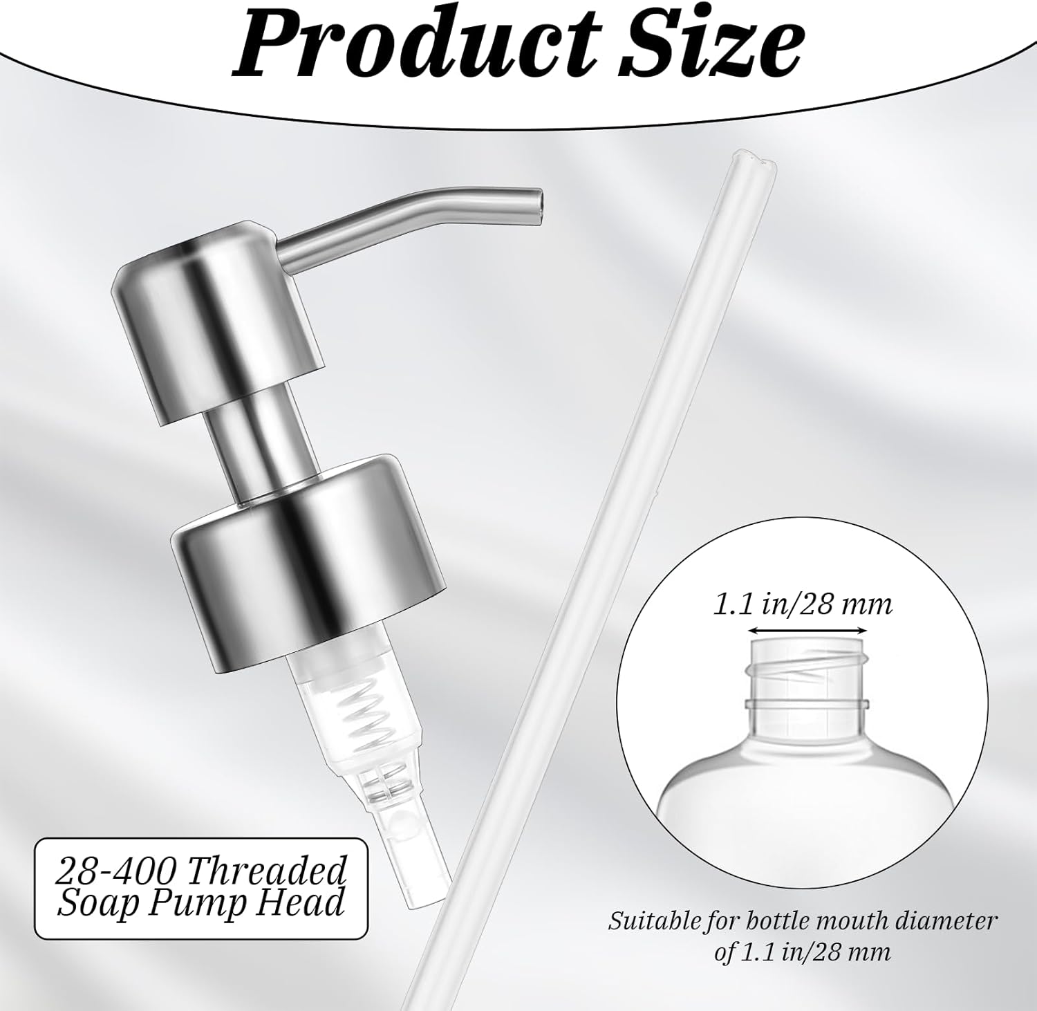 Giantree Stainless Steel Soap Dispenser Replacement Pump, 2Pack Lotion Soap Dispenser Pump Head with 18cm Hose Reusable Rustproof Soap Dispenser Replacement Pump Head 28mm for Kitchen Bathroom(Silver)-1