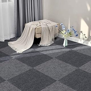 Carpet Tiles Self Adhesive Carpet Floor Tiles, Non-Slip Interior Floor Tiles Self Adhesive, for Home Office Living Room Bedroom Kitchen Apartment Dark Grey 30X30cm 20PCS (1.8m²)