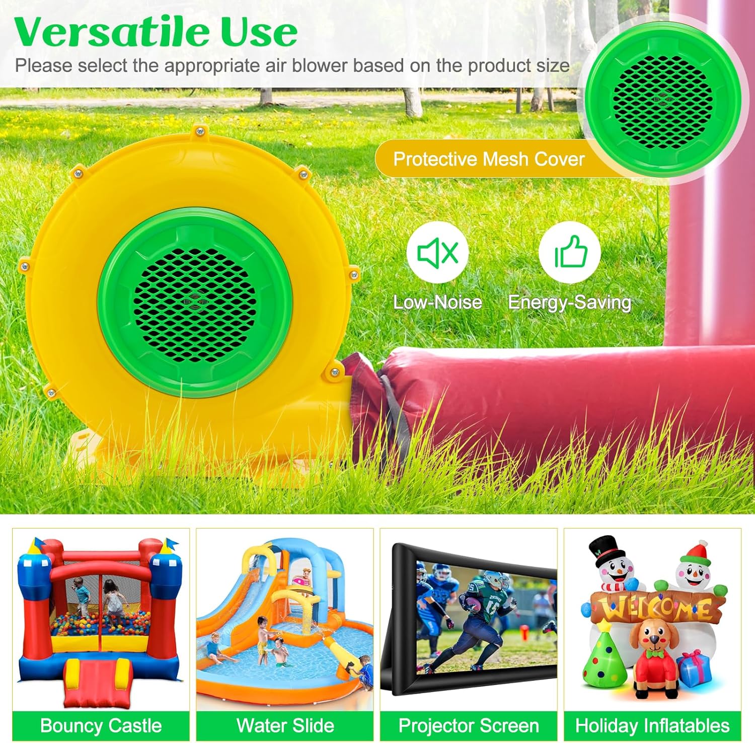 GYMAX Air Blower, Inflatable Bouncy Castle Blower with Ground Stakes, Electric Air Pump Fan for Bounce House and Water Slide-2