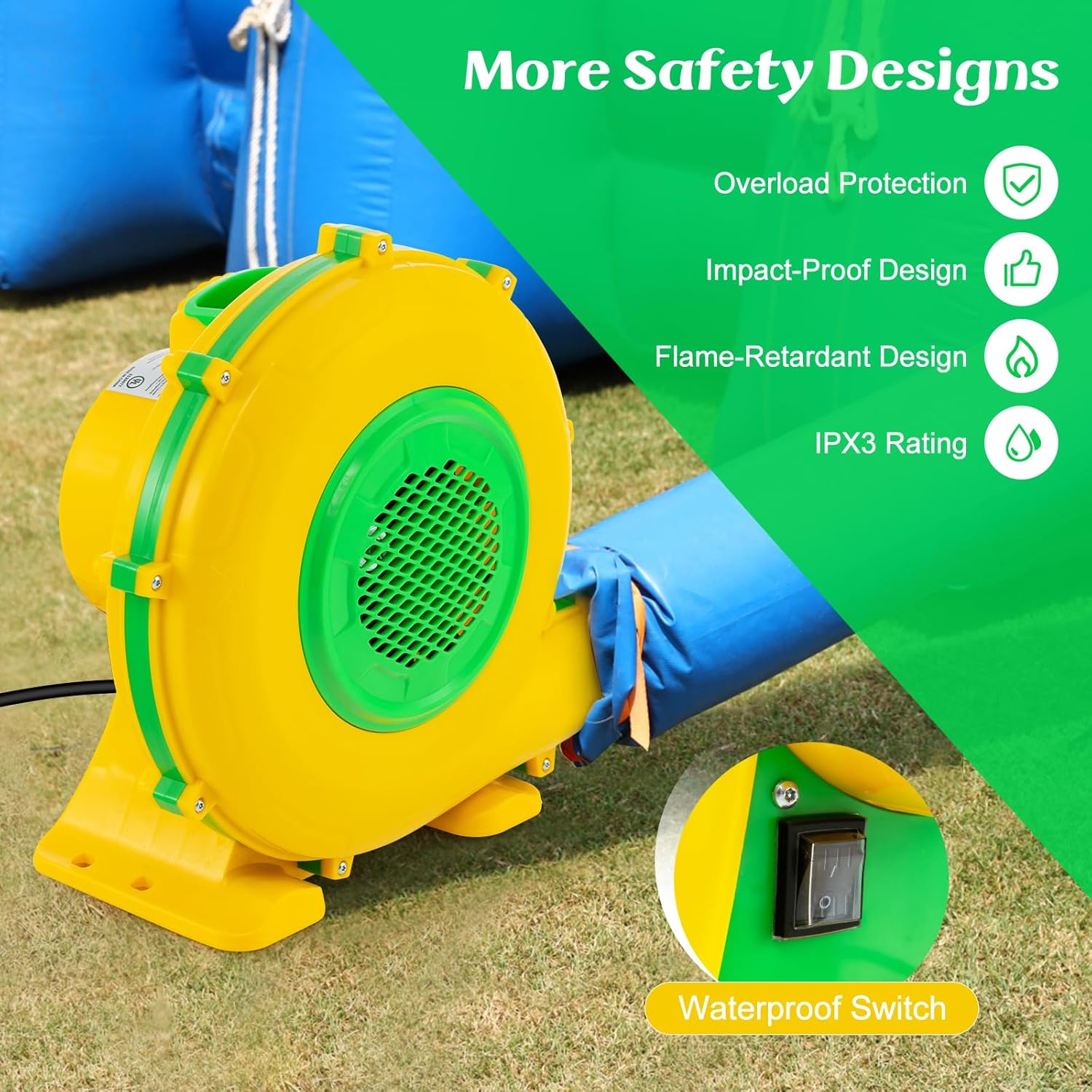 GYMAX Air Blower, Inflatable Bouncy Castle Blower with Ground Stakes, Electric Air Pump Fan for Bounce House and Water Slide-3