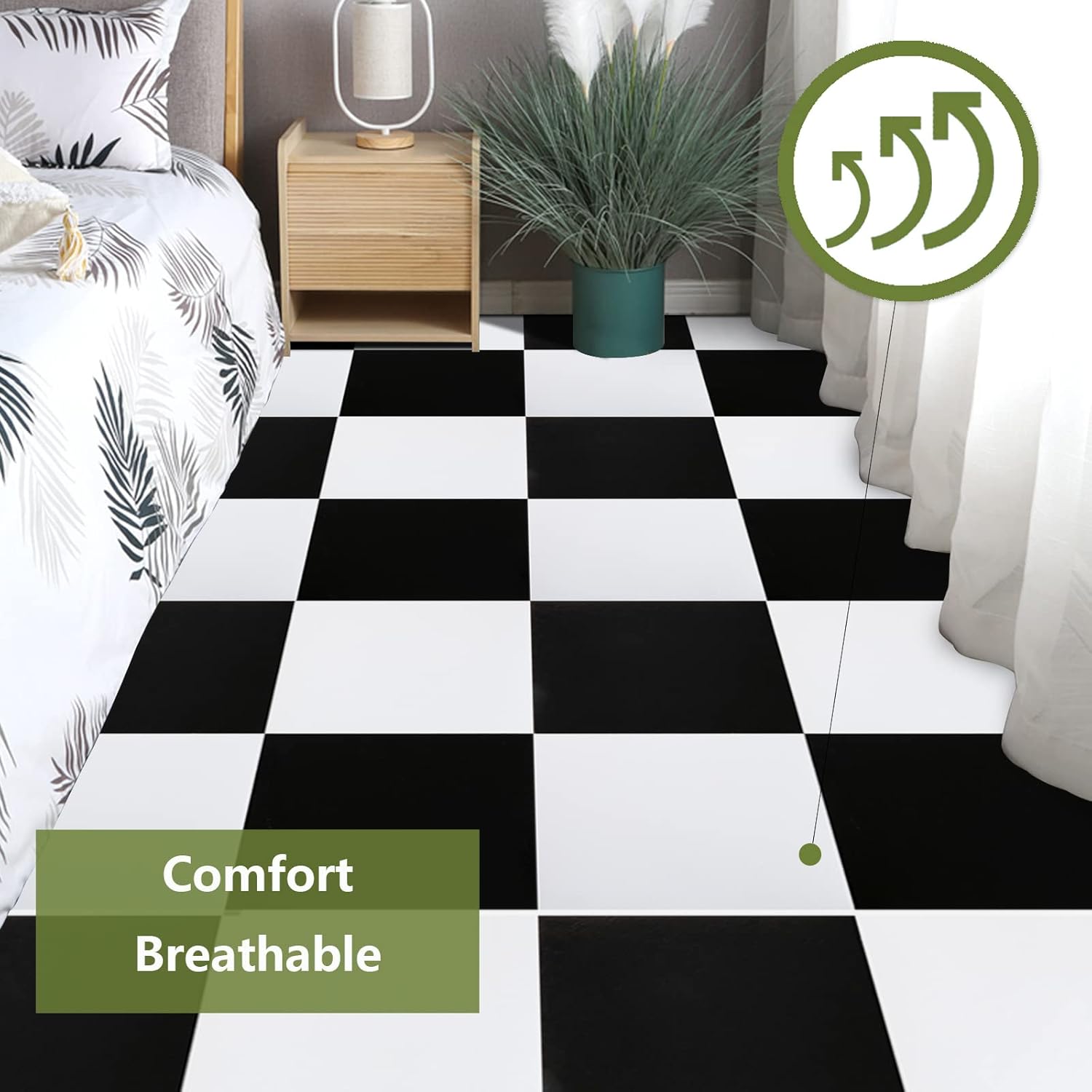 Self Adhesive Floor Tile Vinyl Flooring Peel and Stick for Kitchen Bathroom Living Room Bedroom Waterproof White Black Lino Flooring 30X30cm 20pcs-2