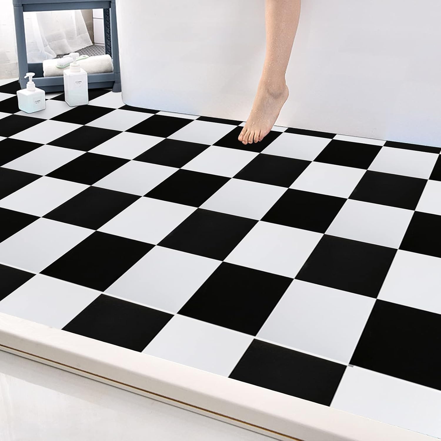 Self Adhesive Floor Tile Vinyl Flooring Peel and Stick for Kitchen Bathroom Living Room Bedroom Waterproof White Black Lino Flooring 30X30cm 20pcs-7