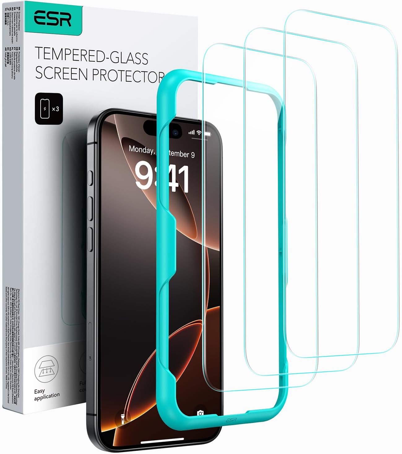 ESR 3 Pack for iPhone 16 Pro Max Screen Protector, Tempered Glass Film with Easy Installation Tool, 9H Hardness, Military-Grade Shatterproof, HD Clear, Scratch Resistant-0