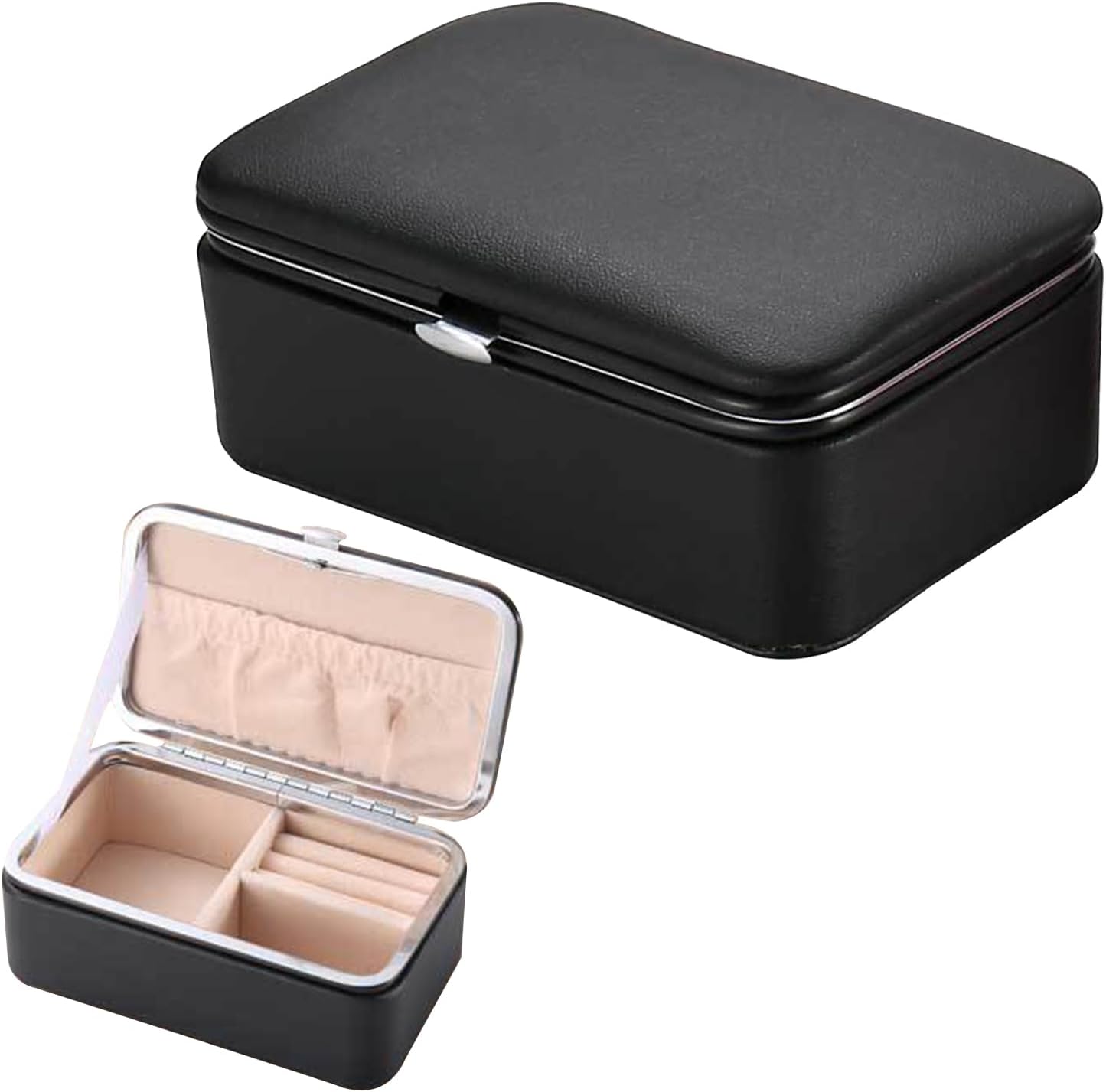 Cretvestsar Portable PU Leather Jewelry Organizer Box for Women, Compact Travel Jewelry Case with Multiple Compartments for Women Girls Jewelry lovers Frequent travelers Brides Teenagers Moms (Black)-2