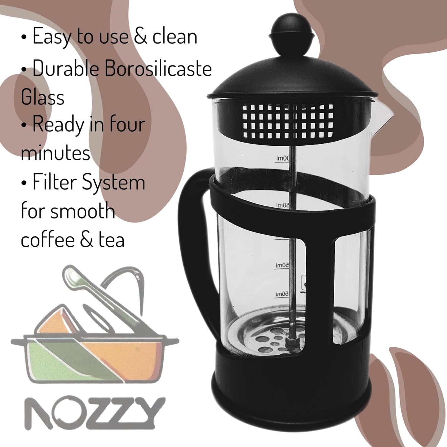 Nozzy French Press Coffee Maker, Coffee Press and Tea Maker (600ml)-4