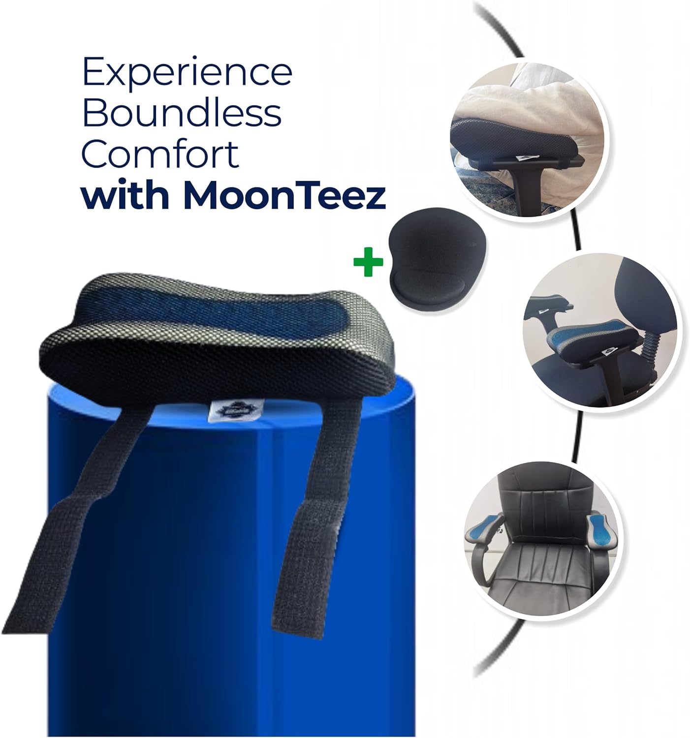 MoonTeez Office Chair Armrests Pads, Ergonomic Memory Foam, Blue Cooling Gel, Breathable Mesh Fabric and Black Mouse Pad.-4