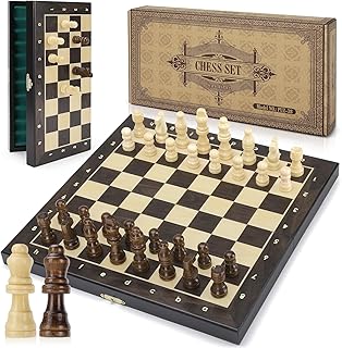 Peradix Chess Set | Wooden Magnetic Chess Board | 2 Extra Queen | 30x30cm Folding Chessboard for Storage | Toys & Games for Adults and Kids Educational Toy Sets