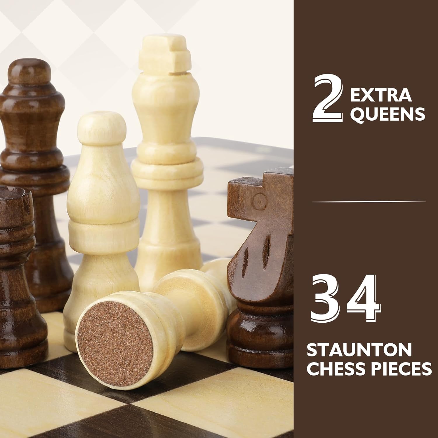 Peradix Chess Set | Wooden Magnetic Chess Board | 2 Extra Queen | 30x30cm Folding Chessboard for Storage | Toys & Games for Adults and Kids Educational Toy Sets-3