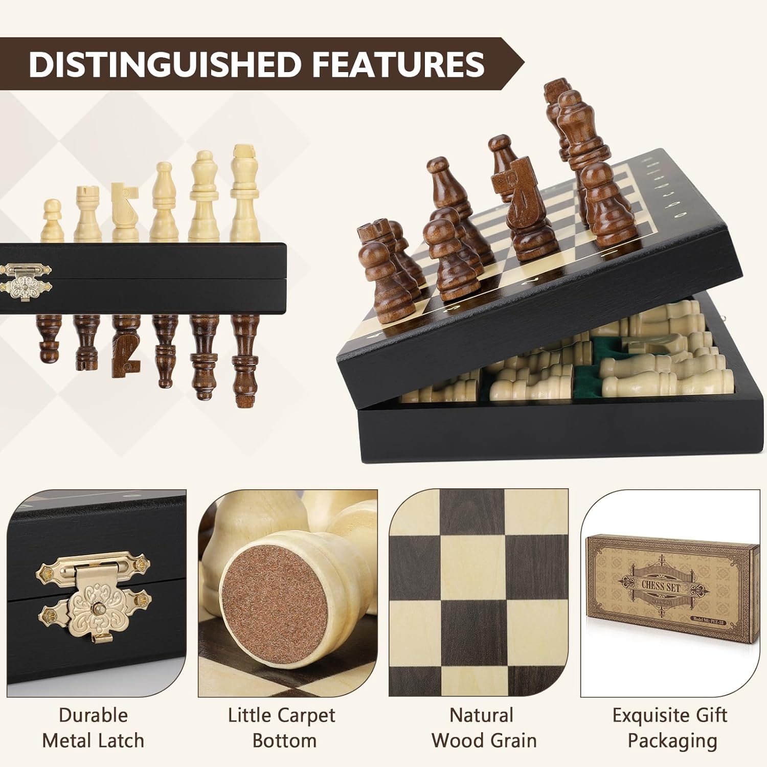 Peradix Chess Set | Wooden Magnetic Chess Board | 2 Extra Queen | 30x30cm Folding Chessboard for Storage | Toys & Games for Adults and Kids Educational Toy Sets-4