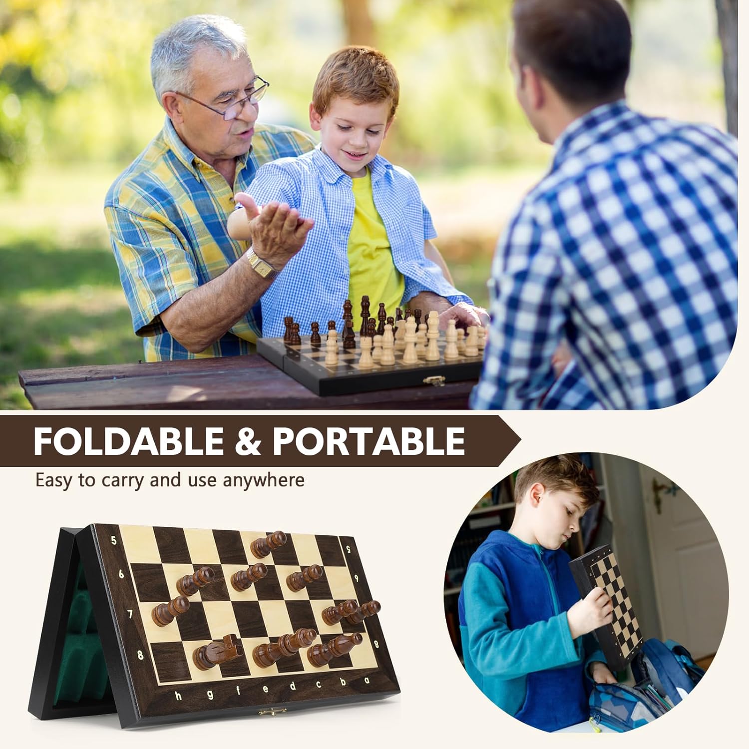 Peradix Chess Set | Wooden Magnetic Chess Board | 2 Extra Queen | 30x30cm Folding Chessboard for Storage | Toys & Games for Adults and Kids Educational Toy Sets-5