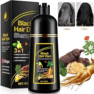 Hair Dye Shampoo Black for Men Women, 3 IN 1 Hair Color Shampoo for Gray Hair Instant Hair Coverage and Beard for Color Treated Hair, Herbal Ingredients 500ML