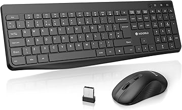 KOORUI Wireless Keyboard and Mouse Combos, 12 Multimedia and Shortcut Keys UK Layout Full Size Keyboard and Mouse Set for Windows,MacOS,Linux-Black (Battery Not Included)