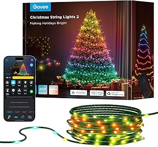 Govee Christmas String Lights, Halloween Decorations Indoor, 20M RGBWIC Lights with 200 LED Lights, Shape Mapping Technology, App Control with 130+ Dynamic Scene Modes, Sync with Music, Green Cables