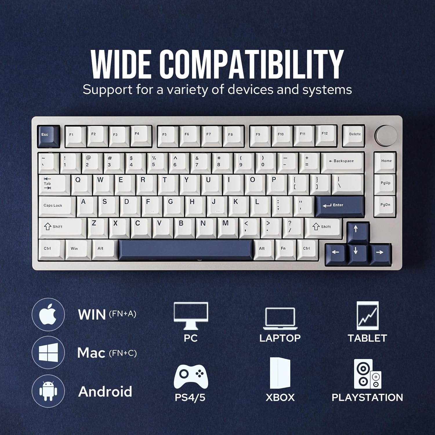 EPOMAKER P75 Wireless Aluminum Mechanical Keyboard, Bluetooth 5.0/2.4GHz/USB-C Hot Swappable Custom Keyboard, Gasket Structure Creamy Keyboard for PC/Tablet/PS/Xbox (Silver, Wisteria Linear Switch)-2